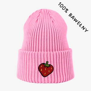 Haftowana bawełniana czapka beanie - TRUSKAWKA