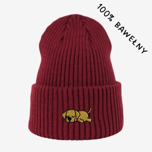 Haftowana bawełniana czapka beanie - ŚPIĄCY LABRADOR BISZKOPTOWY