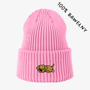 Haftowana bawełniana czapka beanie - ŚPIĄCY LABRADOR BISZKOPTOWY