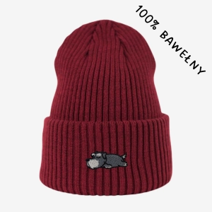 Haftowana bawełniana czapka beanie - ŚPIĄCY SZNAUCER