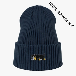 Haftowana bawełniana czapka beanie - ŚPIĄCY BERNEŃSKI