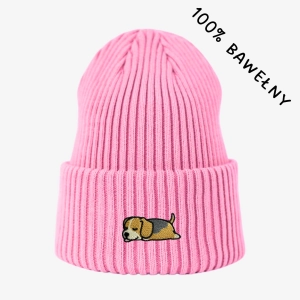 Haftowana bawełniana czapka beanie - ŚPIĄCY BEAGLE
