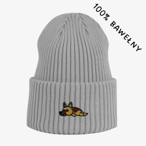 Haftowana bawełniana czapka beanie - ŚPIĄCY OWCZAREK NIEMIECKI (WILCZUR)