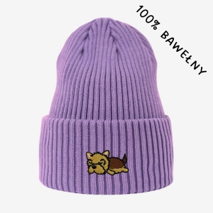 Haftowana bawełniana czapka beanie - ŚPIĄCY YORKSHIRE