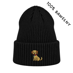 Haftowana bawełniana czapka beanie - PIESEK