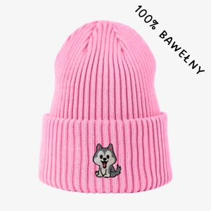 Haftowana bawełniana czapka beanie - HUSKY BAJKA