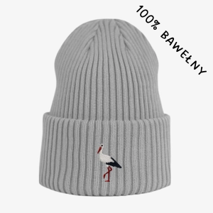 Haftowana bawełniana czapka beanie - BOCIAN