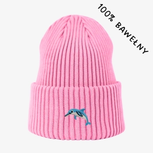 Haftowana bawełniana czapka beanie - DELFIN