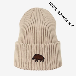 Haftowana bawełniana czapka beanie - DZIK