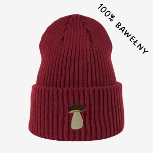Haftowana bawełniana czapka beanie - GRZYBEK (BOROWIK)