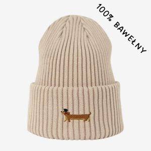 Haftowana bawełniana czapka beanie - JAMNIK ABSOLWENT