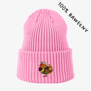 Haftowana bawełniana czapka beanie - KACZKA MANDARYNKA