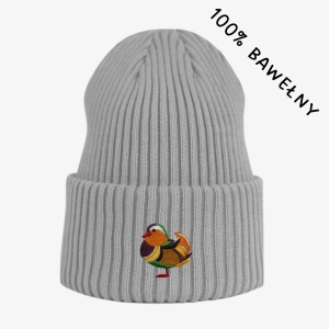 Haftowana bawełniana czapka beanie - KACZKA MANDARYNKA