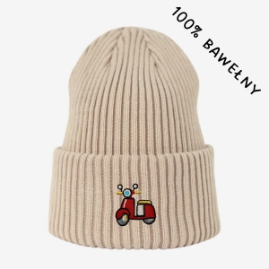 Haftowana bawełniana czapka beanie - SKUTER CZERWONY