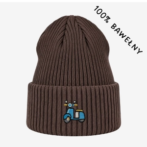 Haftowana bawełniana czapka beanie - SKUTER NIEBIESKI