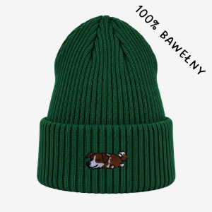 Haftowana bawełniana czapka beanie - ŚPIĄCY BRĄZOWY BORDER COLLIE