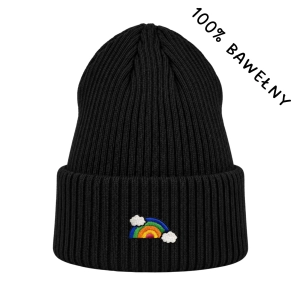 Haftowana bawełniana czapka beanie - TĘCZA