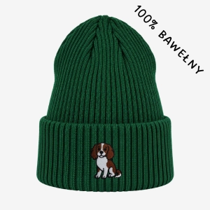Haftowana bawełniana czapka beanie - CAVALIER/ SPANIEL