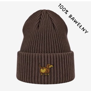 Haftowana bawełniana czapka beanie - JAMNIK SERDUSZKO