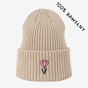 Haftowana bawełniana czapka beanie - KROKUS