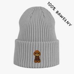 Haftowana bawełniana czapka beanie - PUDEL W SWETERKU