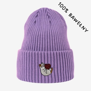 Haftowana bawełniana czapka beanie - KOTEK Z WEŁNĄ
