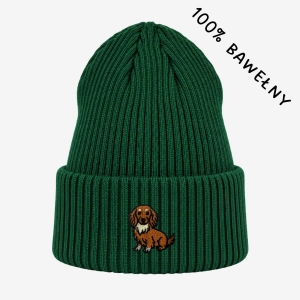 Haftowana bawełniana czapka beanie - JAMNIK DŁUGOWŁOSY
