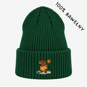 Haftowana bawełniana czapka beanie - WAKACYJNA KAPIBARA