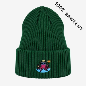 Haftowana bawełniana czapka beanie - WAKACYJNA OŚMIORNICA