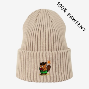 Haftowana bawełniana czapka beanie - WAKACYJNY BÓBR