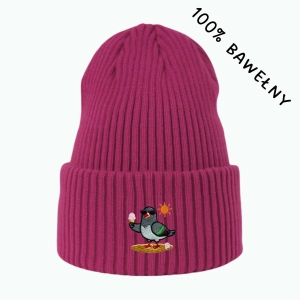 Haftowana bawełniana czapka beanie - WAKACYJNY GOŁĄB