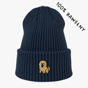 Haftowana bawełniana czapka beanie - CHOW CHOW BISZKOPTOWY