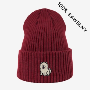 Haftowana bawełniana czapka beanie - CHOW CHOW BIAŁY