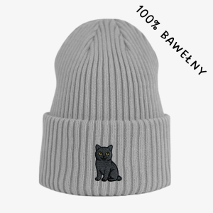 Haftowana bawełniana czapka beanie - KOT BRYTYJSKI