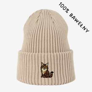 Haftowana bawełniana czapka beanie - KOT MAINE COON