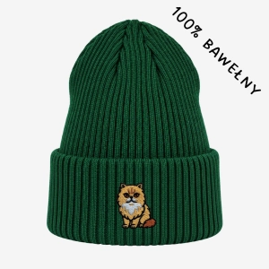 Haftowana bawełniana czapka beanie - KOT PERSKI RUDY