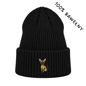 Haftowana bawełniana czapka beanie - KOT SFINKS