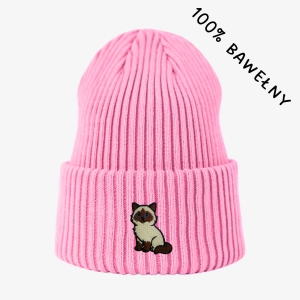 Haftowana bawełniana czapka beanie - KOT RAGDOLL