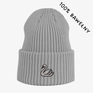 Haftowana bawełniana czapka beanie - ŁABĘDŹ