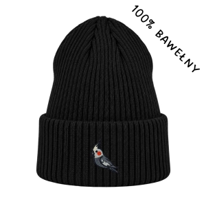 Haftowana bawełniana czapka beanie - PAPUGA NIMFA