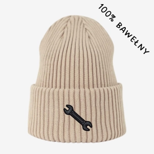 Haftowana bawełniana czapka beanie - KLUCZ PŁASKI