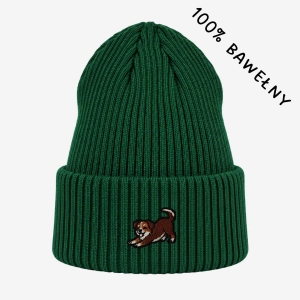 Haftowana bawełniana czapka beanie - PIES KUNDELEK PRZECIĄGANKO