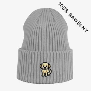 Haftowana bawełniana czapka beanie - MALTIPOO