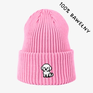 Haftowana bawełniana czapka beanie - BICHON FRISE / BOLOŃCZYK