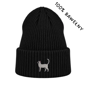 Haftowana bawełniana czapka beanie - BIAŁY KOT