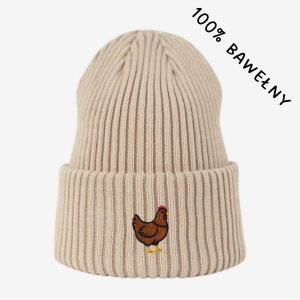 Haftowana bawełniana czapka beanie - KURA