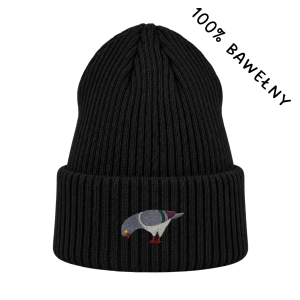Haftowana bawełniana czapka beanie - GOŁĄB