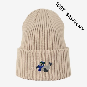 Haftowana bawełniana czapka beanie - ZIMOWA FOKA
