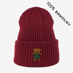Haftowana bawełniana czapka beanie - ZIMOWY MIŚ