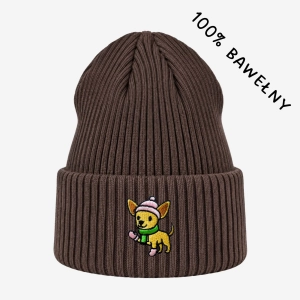 Haftowana bawełniana czapka beanie - ZIMOWA CHIHUAHUA